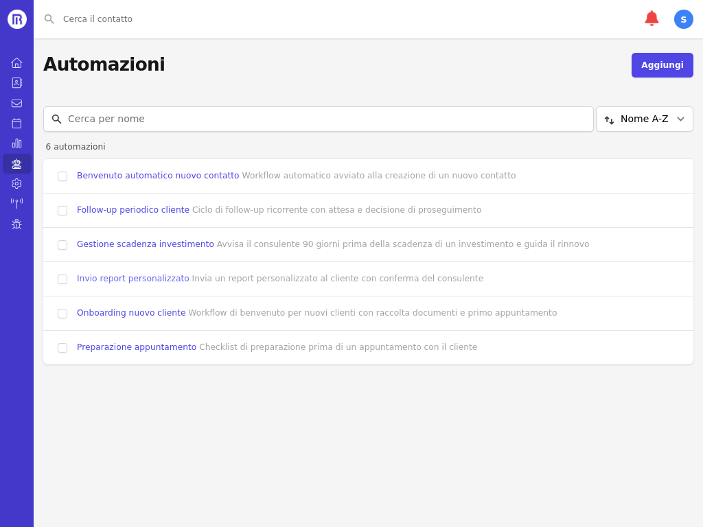 Lista delle automazioni disponibili