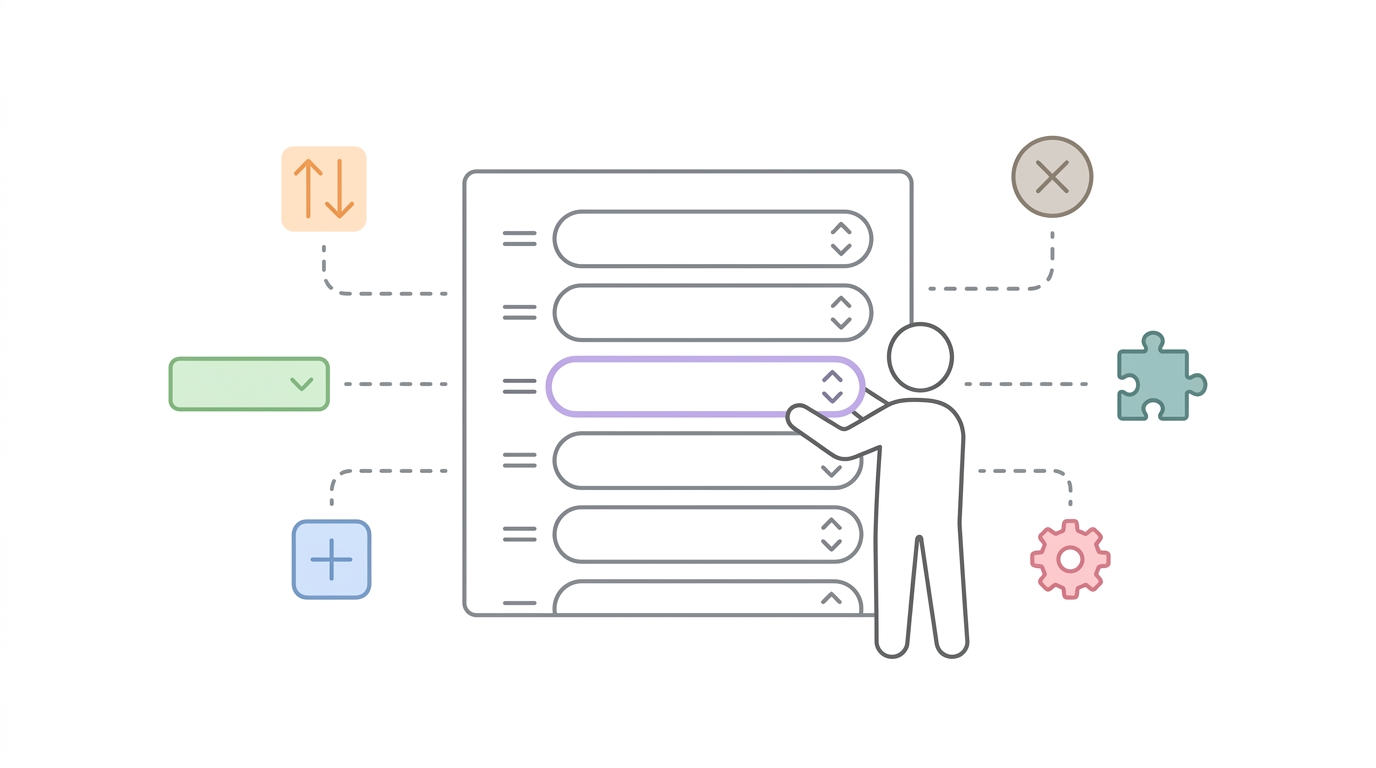 Nuova funzionalità: campi personalizzati, ordinamento, rimozione e menu a tendina