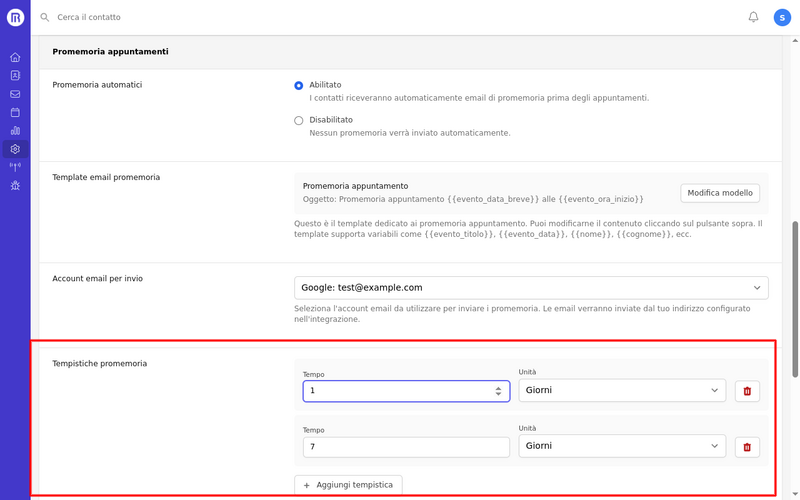 Configurazione tempistiche multiple