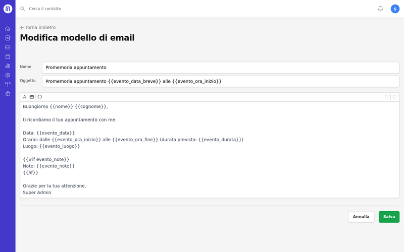 Template email promemoria
